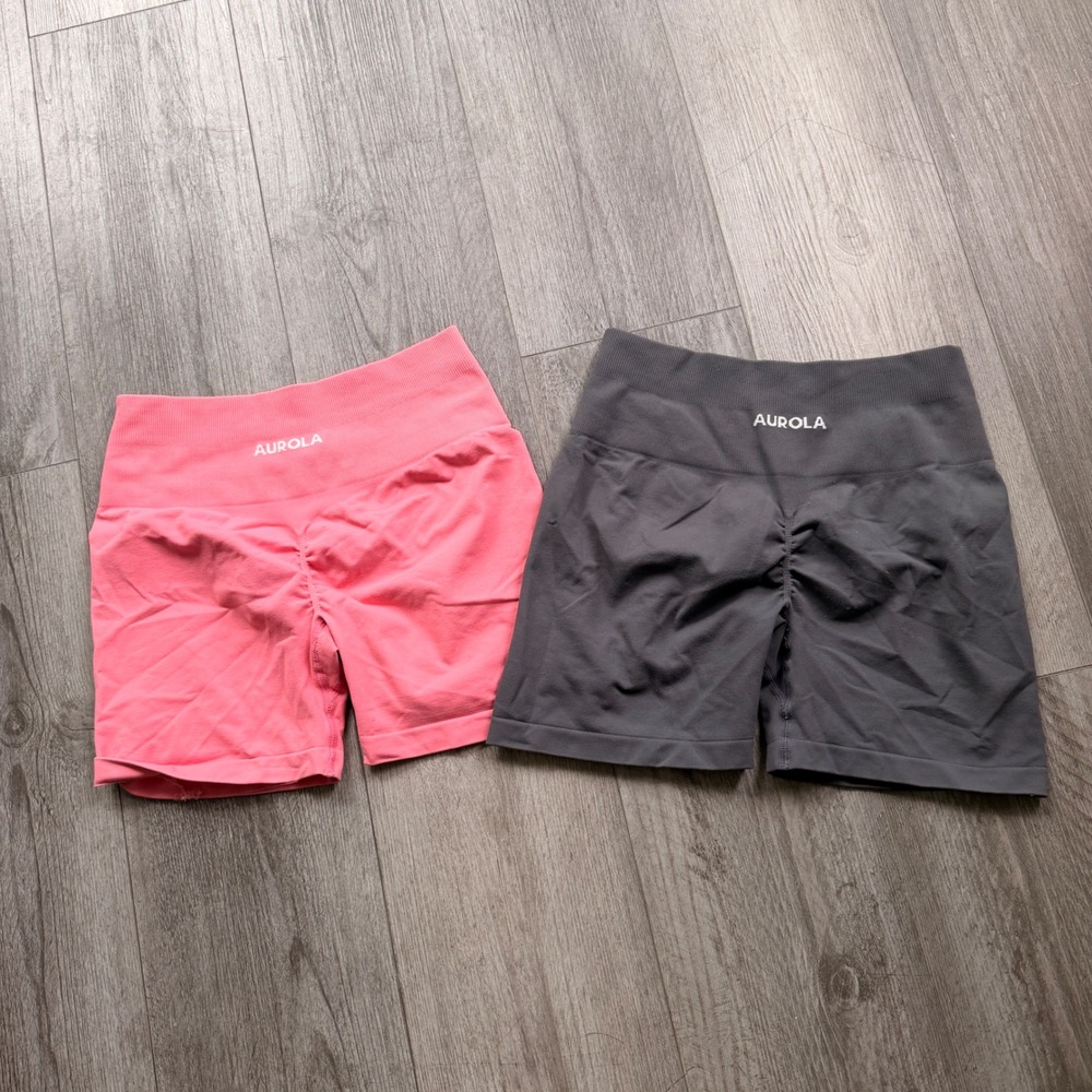 Aurola Womens S Seamless Scrunch Biker Shorts Lot Pink Gray High Waist 2pk